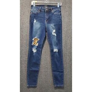 Hammer Jeans Los Angeles Womens Size 7 Skinny Med Wash Distressed Leopard Patch